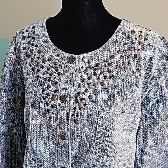 Chico's Tops - Chicos embellished lightweight snap front top size 3